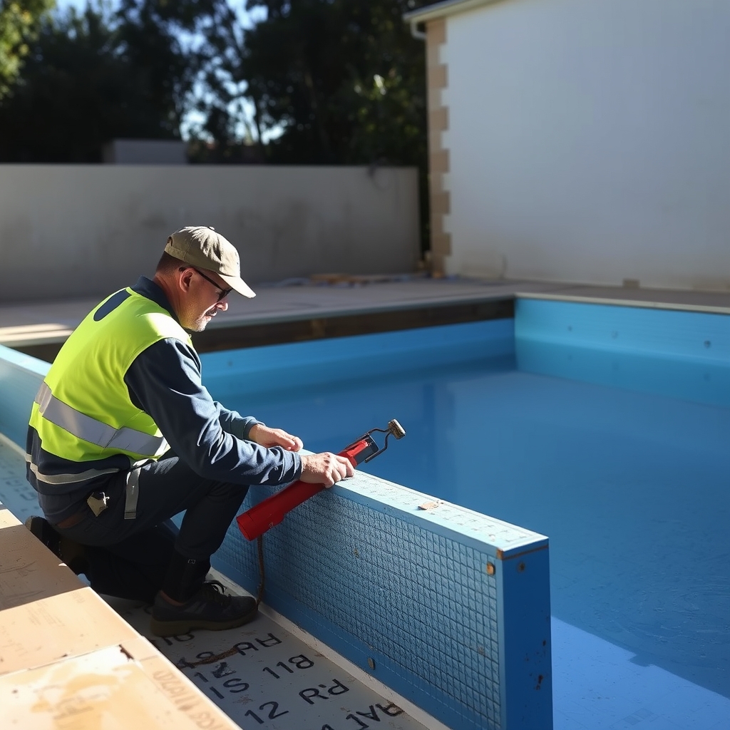 Rénovation de piscine en cours de pose (illustration)